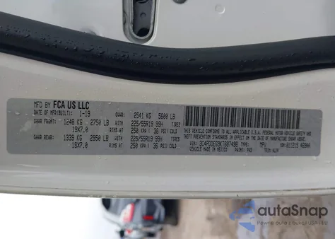 2019 Dodge Journey Gt Awd z USA, uszkodzony, nr VIN 3C4PDDEG9KT687498